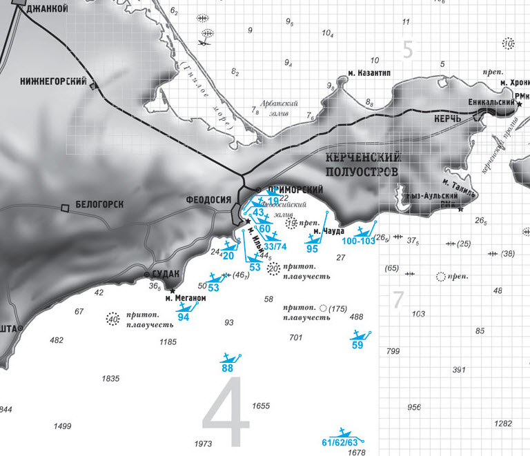 Карта глубин черного моря у берегов крыма подробная