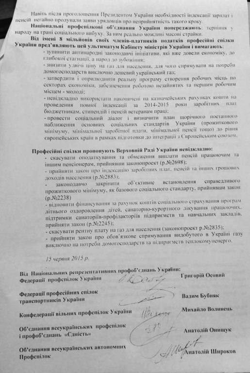 Профсоюзы Украины требуют от правительства повышения соцстандартов и угрожают страйком